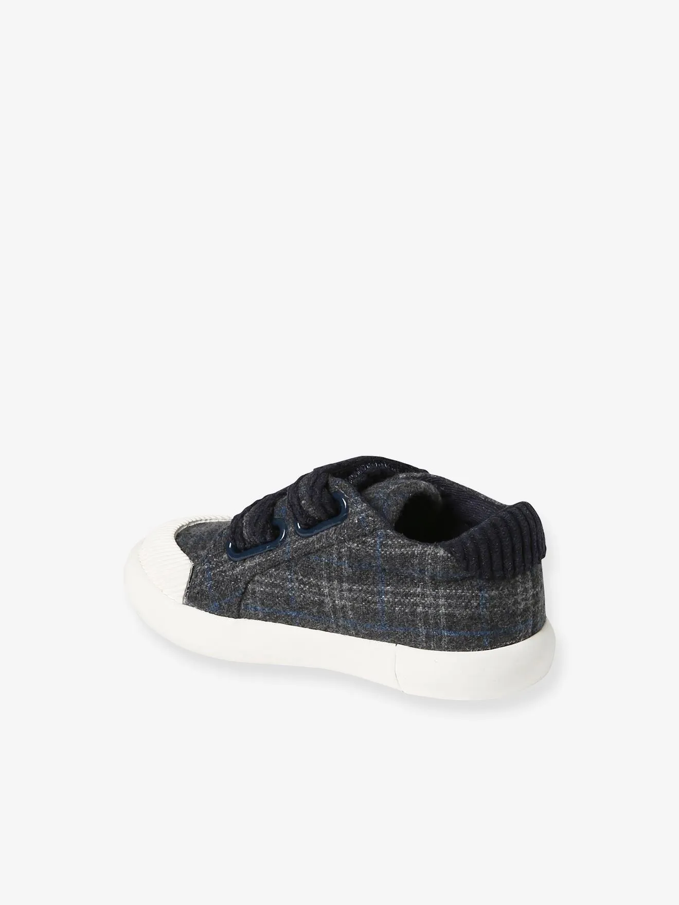 Hook&Loop Textile Trainers for Babies - chequered blue