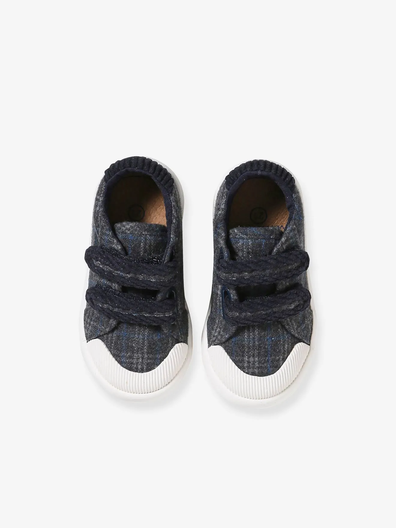 Hook&Loop Textile Trainers for Babies - chequered blue