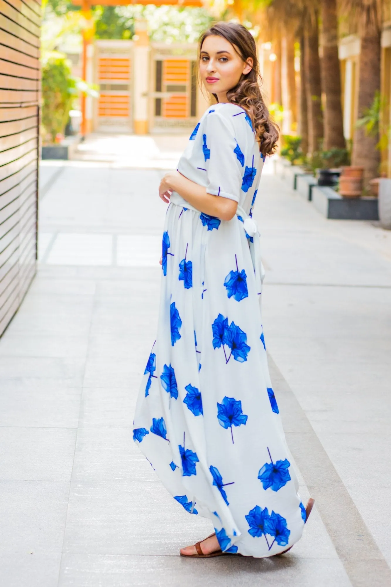 Ice Blue Floral  Hi-Low Maternity & Nursing Wrap Dress