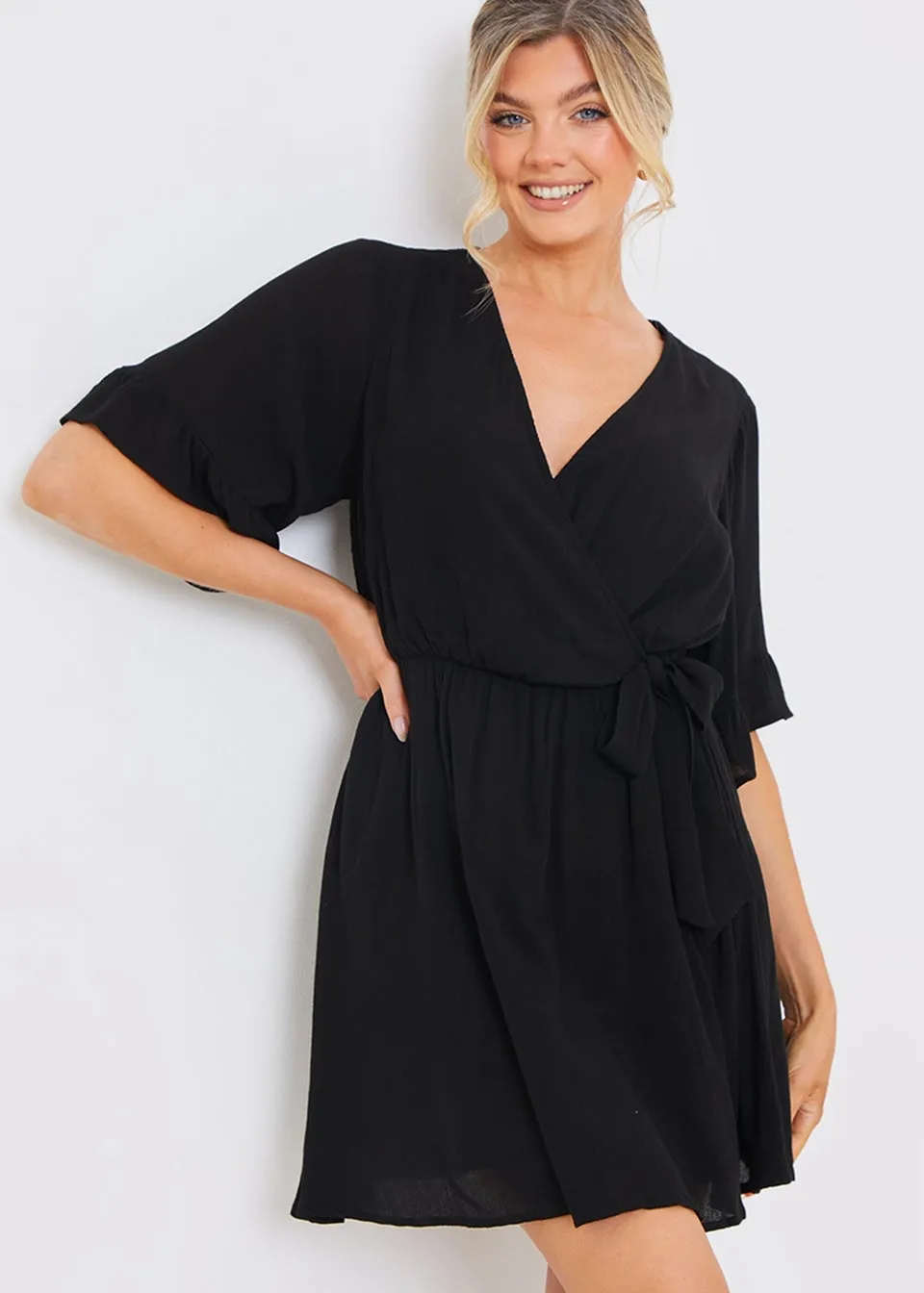 In The Style Black Wrap Mini Dress