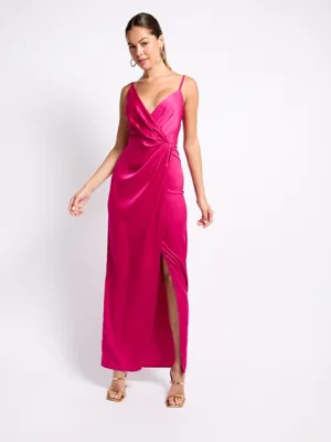 ISKA Pink Satin Mock Wrap Maxi Dress | Women | George at ASDA