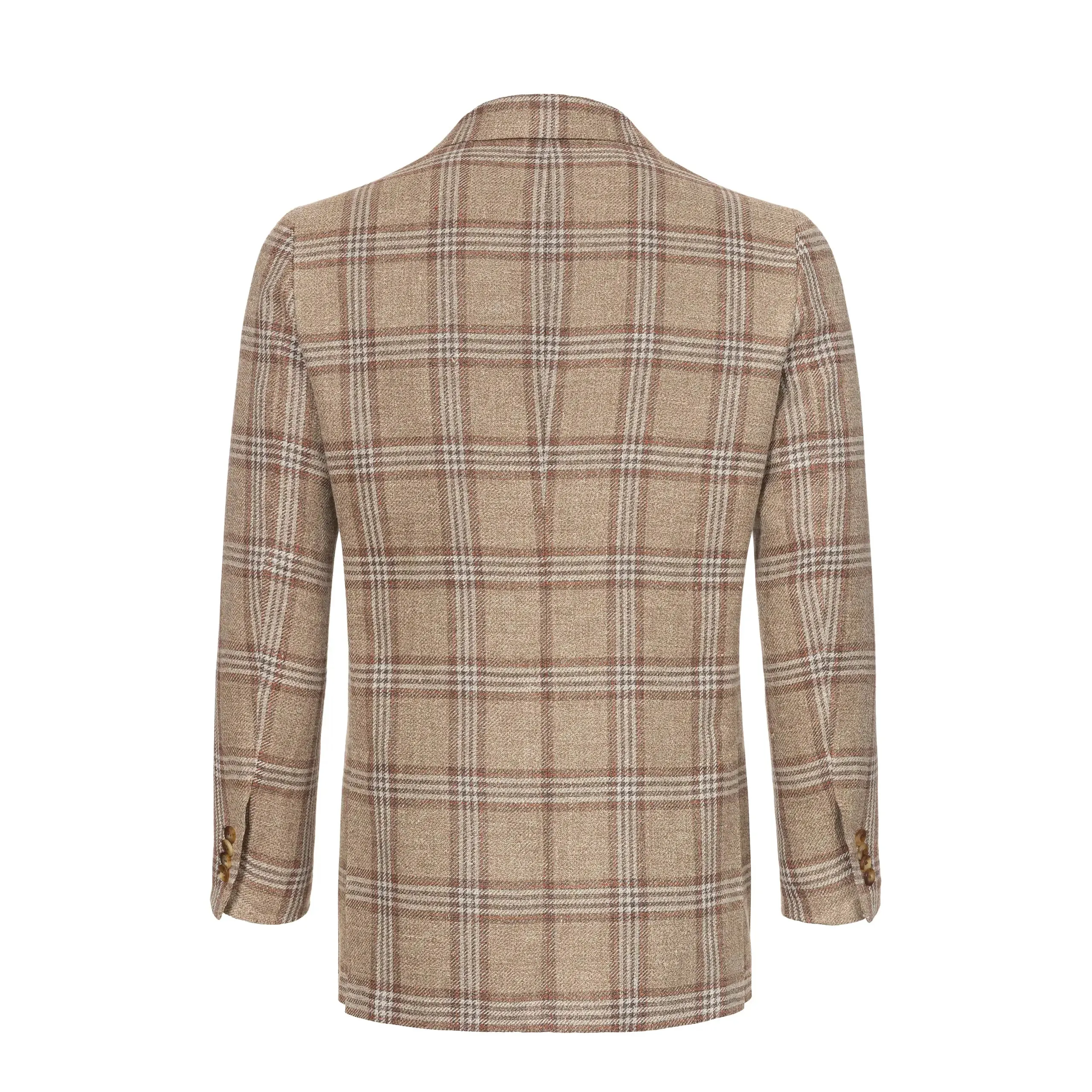  Kiton Glencheck Linen, Silk and Cotton Jacket in Brown and White