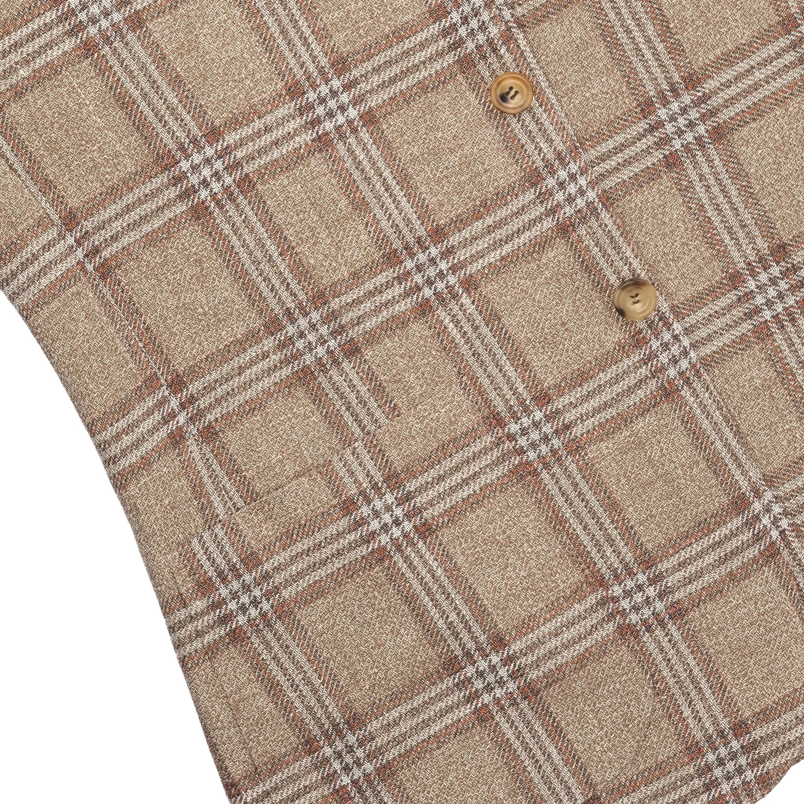  Kiton Glencheck Linen, Silk and Cotton Jacket in Brown and White