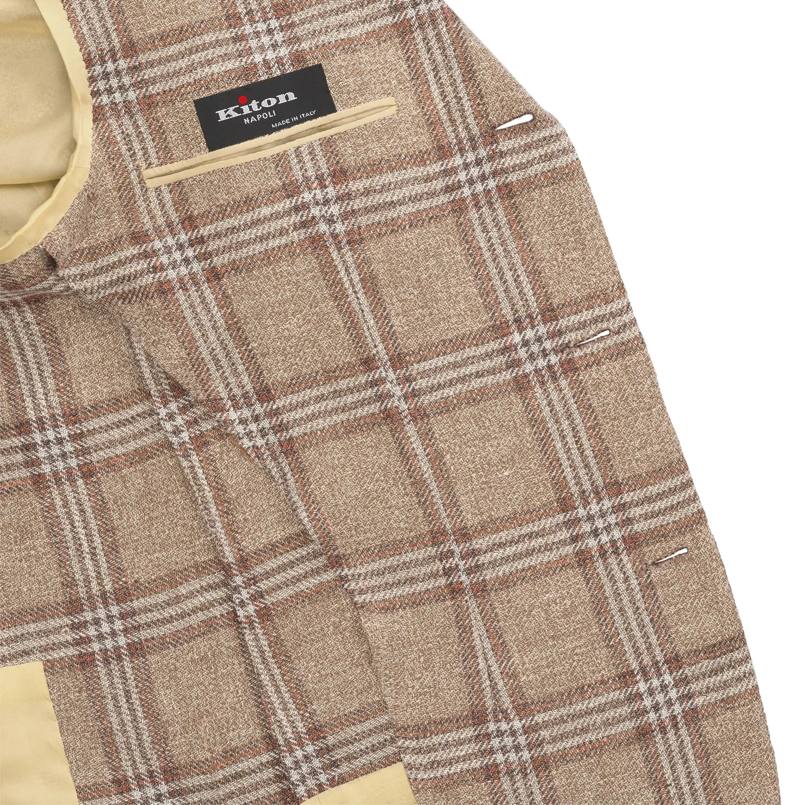  Kiton Glencheck Linen, Silk and Cotton Jacket in Brown and White