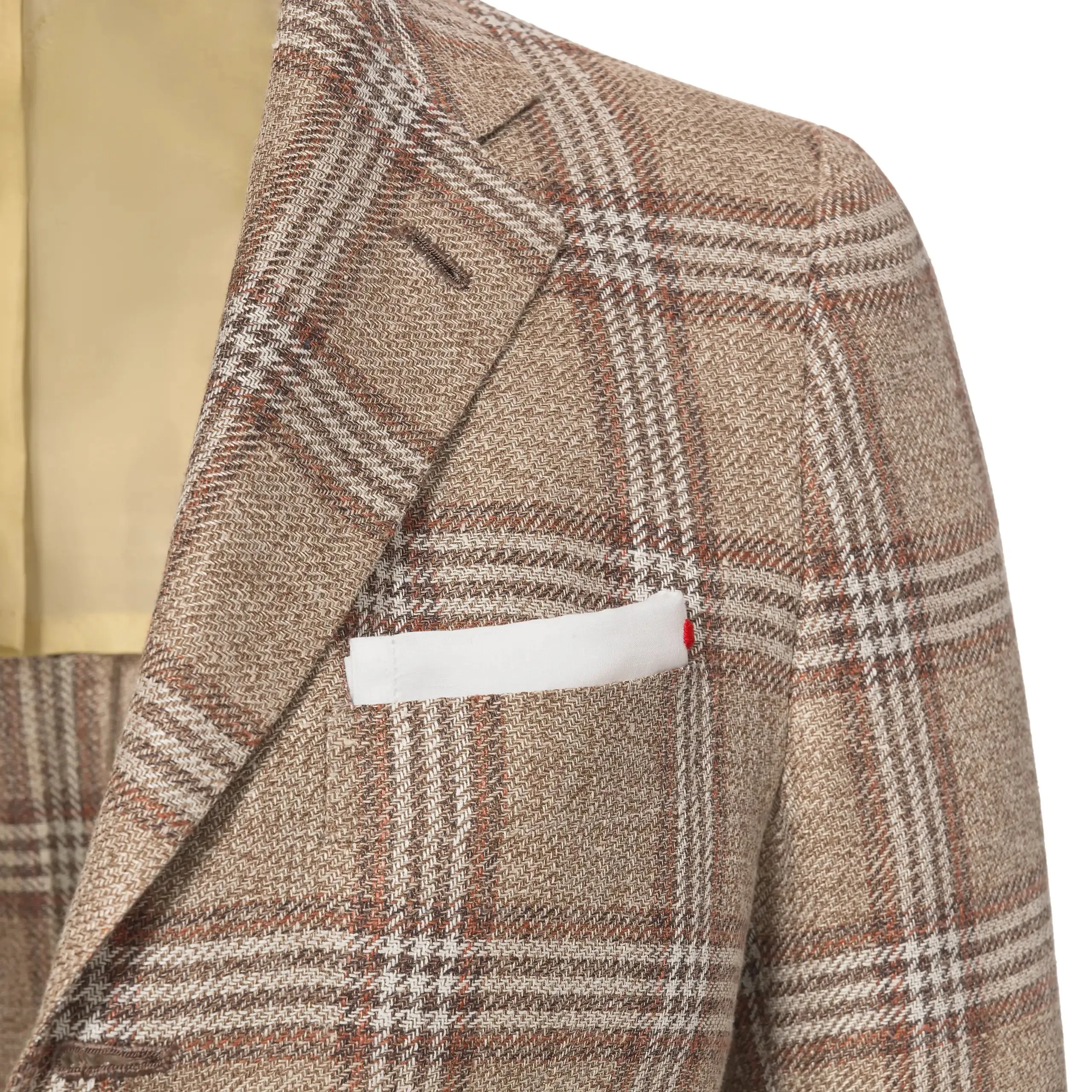  Kiton Glencheck Linen, Silk and Cotton Jacket in Brown and White