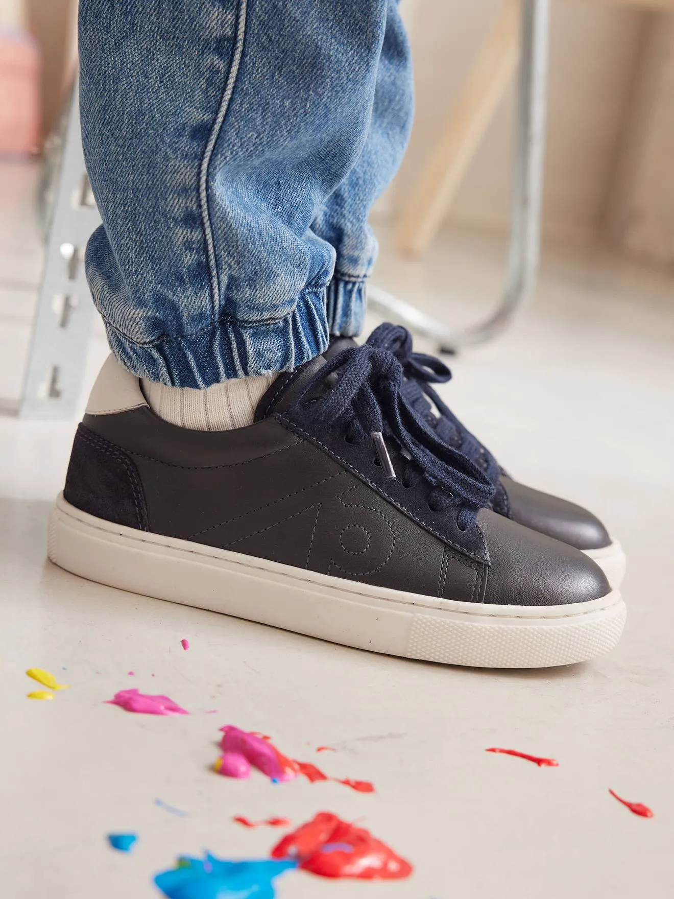 Leather Trainers for Children - navy blue