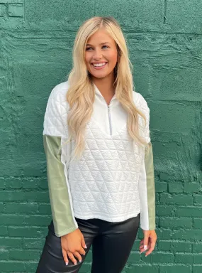 Love At First White Half Zip Pullover