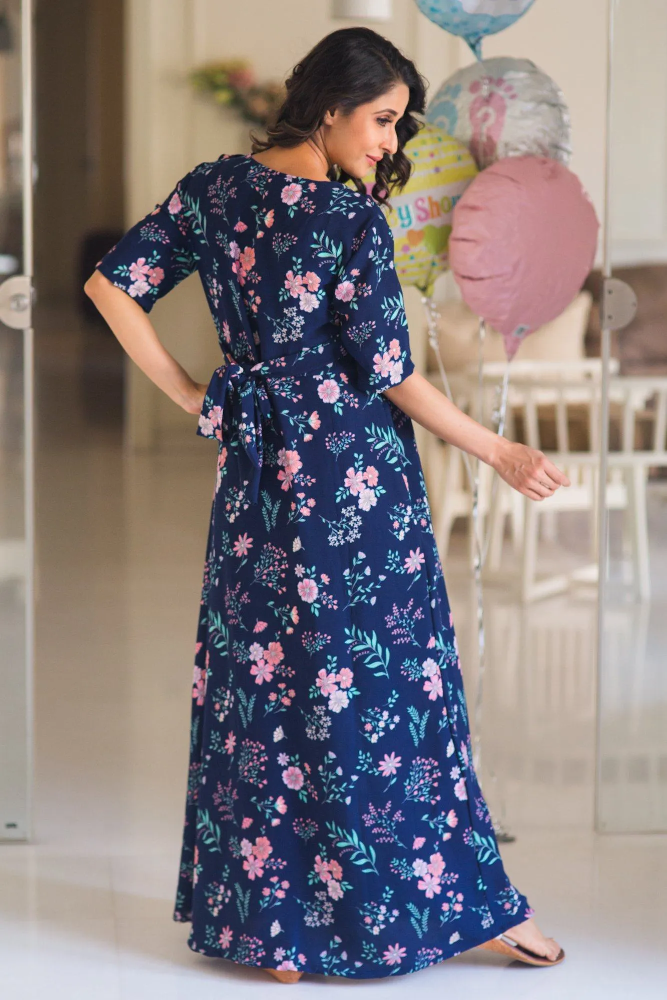 Luxe Navy Bloom Maternity & Nursing Wrap Dress