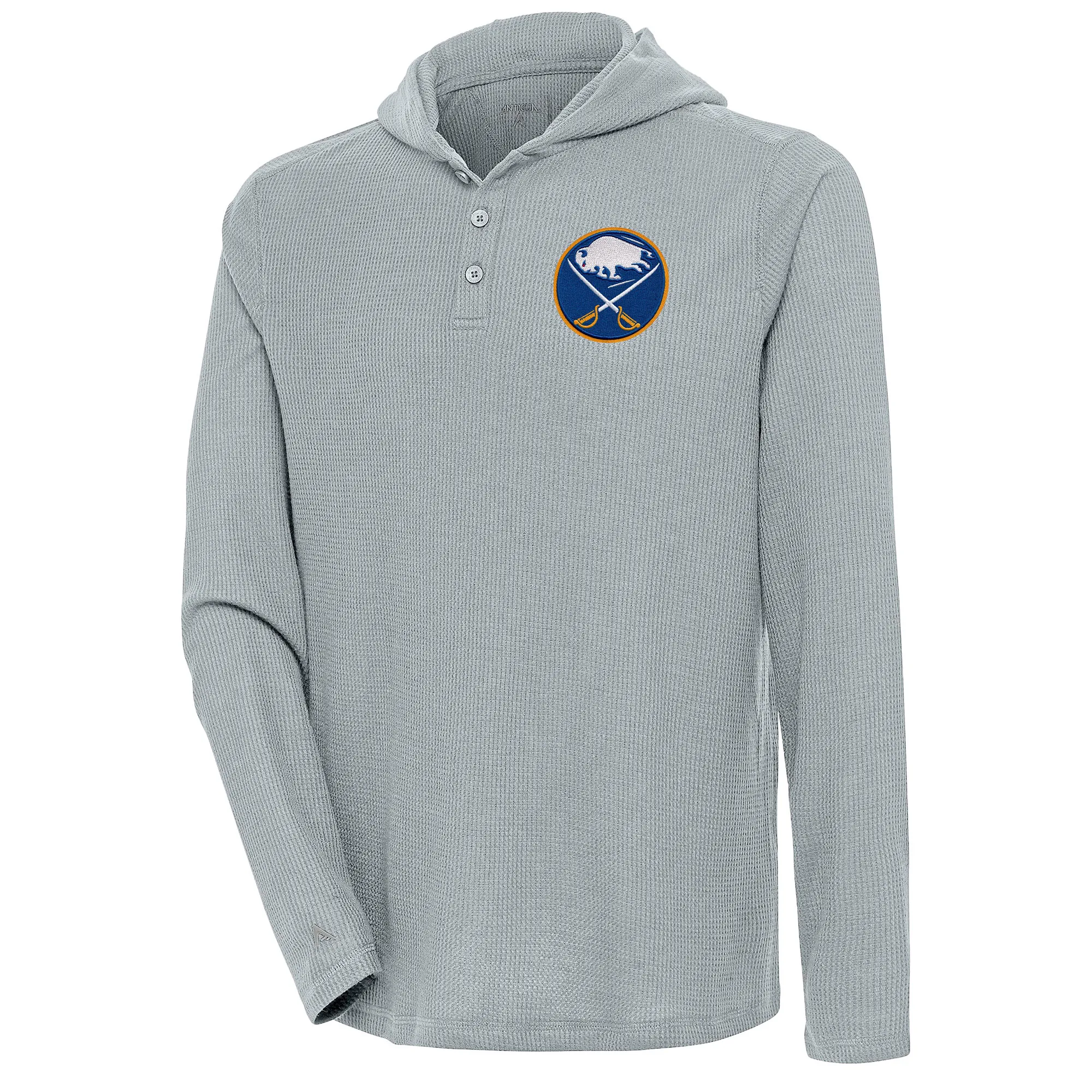 Men's Buffalo Sabres  Antigua Gray Strong Hold Long Sleeve Henley Hoodie T-Shirt