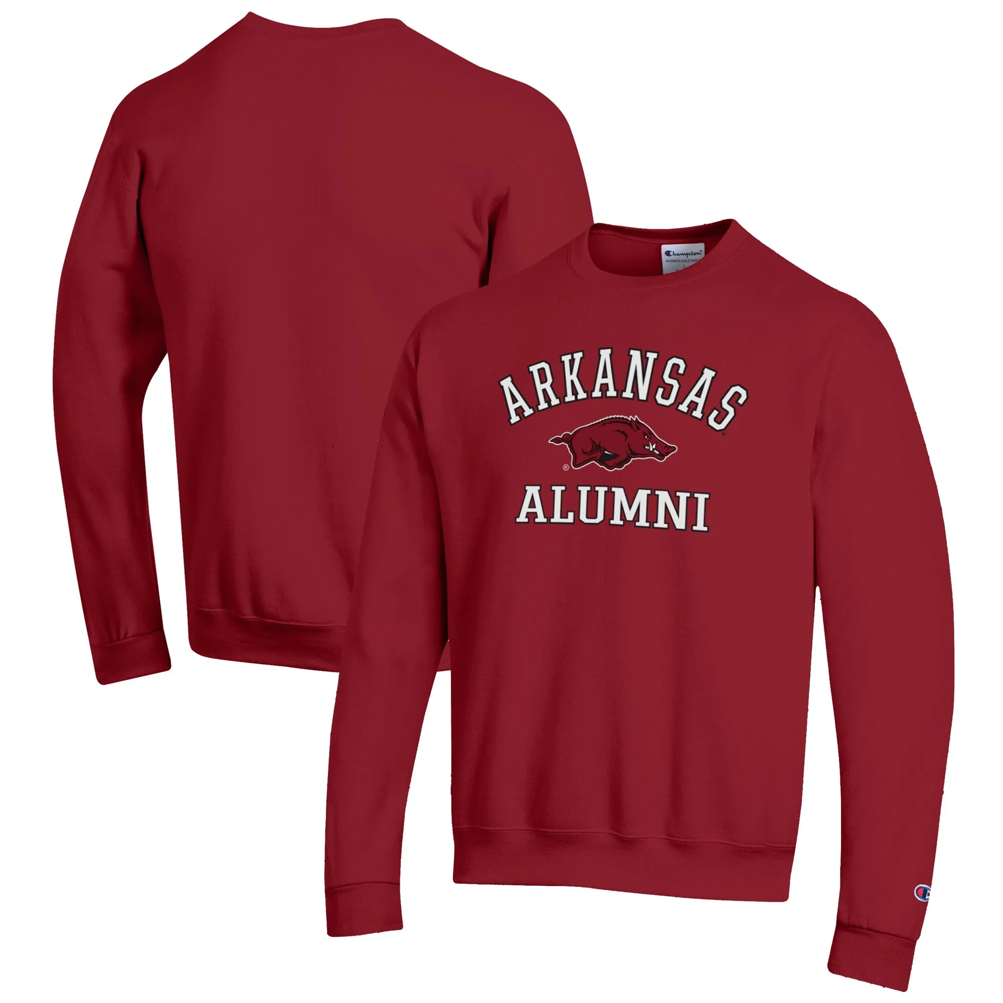 Men's Champion  Cardinal Arkansas Razorbacks Alumni Logo Arch Pullover Sweatshirt