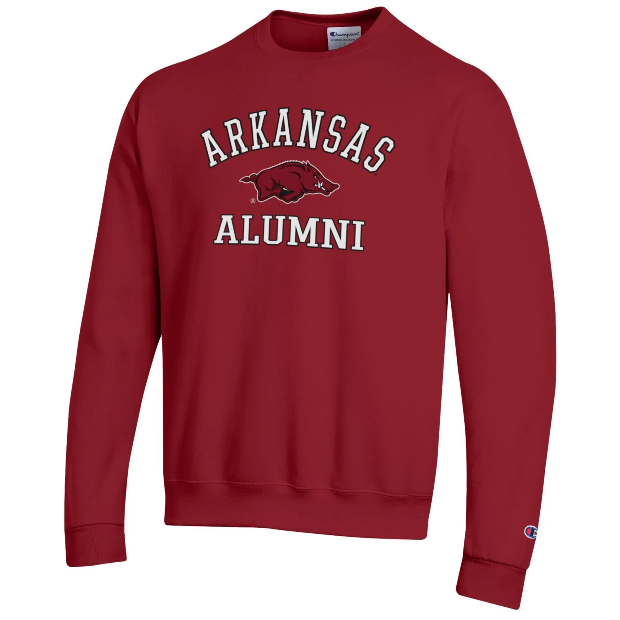 Men's Champion  Cardinal Arkansas Razorbacks Alumni Logo Arch Pullover Sweatshirt