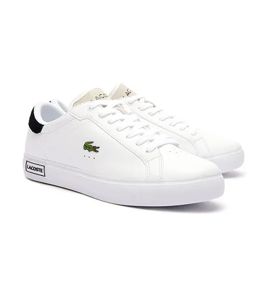 Men's Powercourt Logo Tongue Leather Trainers  White/Black