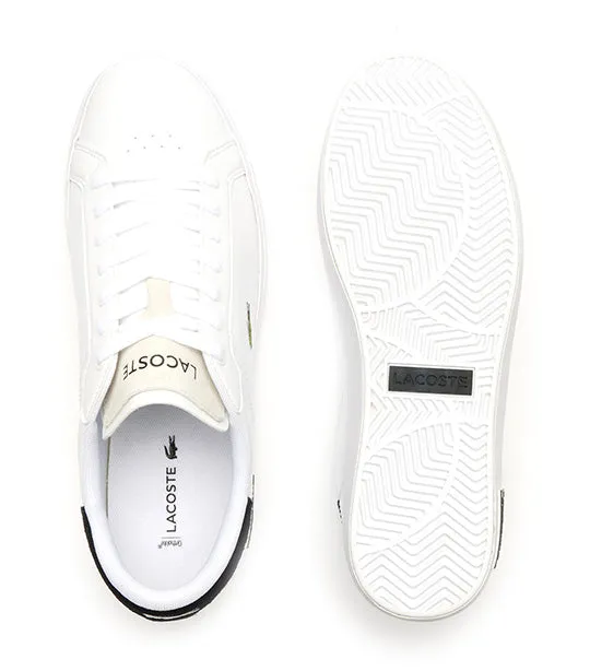 Men's Powercourt Logo Tongue Leather Trainers  White/Black