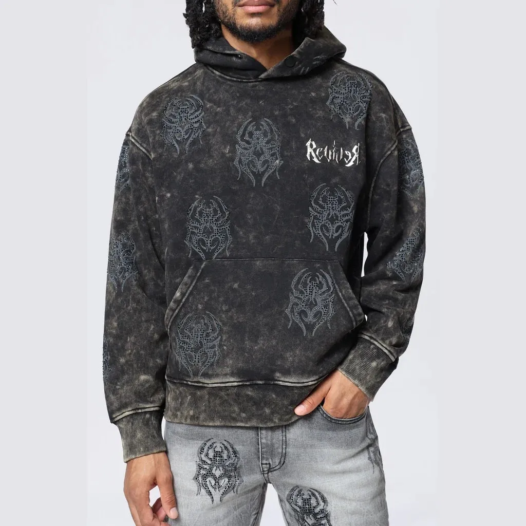 Men's Smoke Rise Rhinestone Printed Collar Hoodie Black