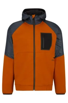 Mixed-material zip-up hoodie with fleece lining