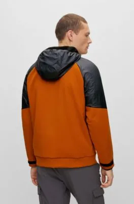 Mixed-material zip-up hoodie with fleece lining