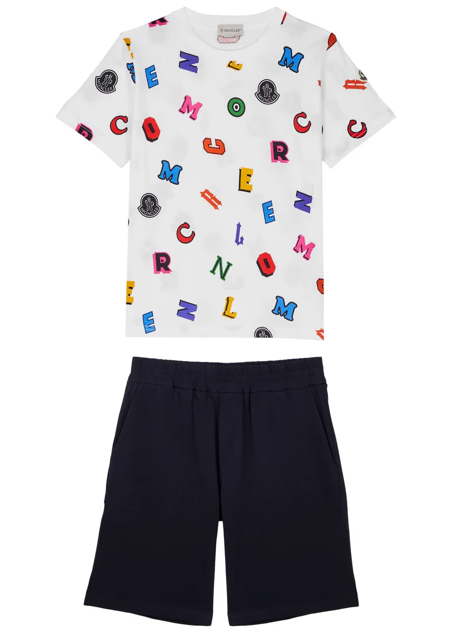 MONCLER KIDS Printed cotton T-shirt and shorts set (8-10 years)  -                         -                     -              