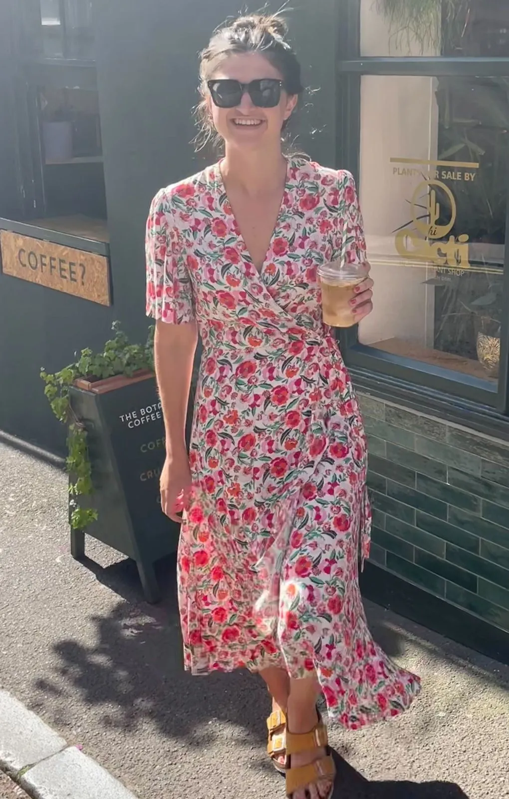 M&S Floral V-Neck Tie Waist Midi Wrap Dress