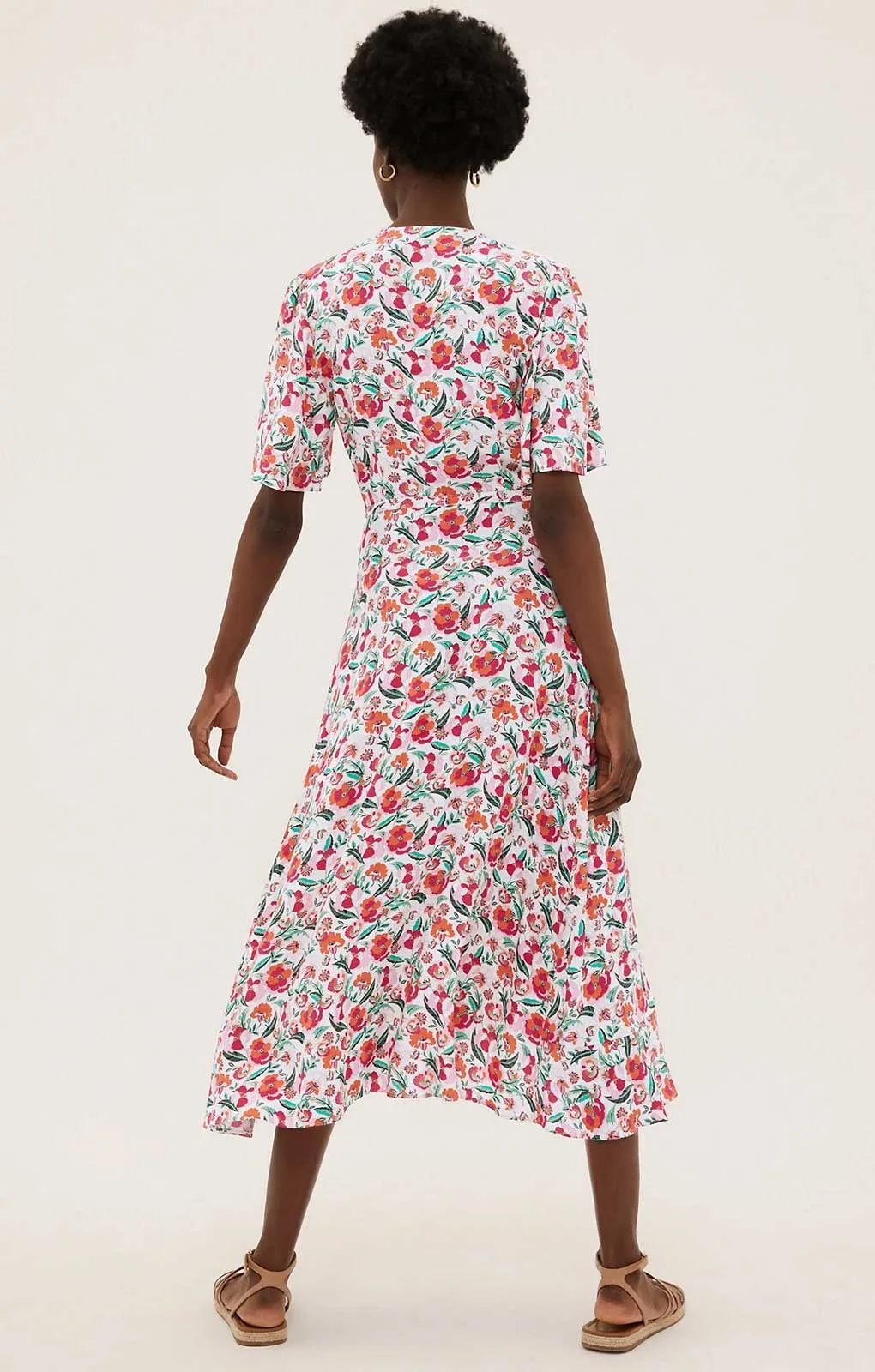 M&S Floral V-Neck Tie Waist Midi Wrap Dress