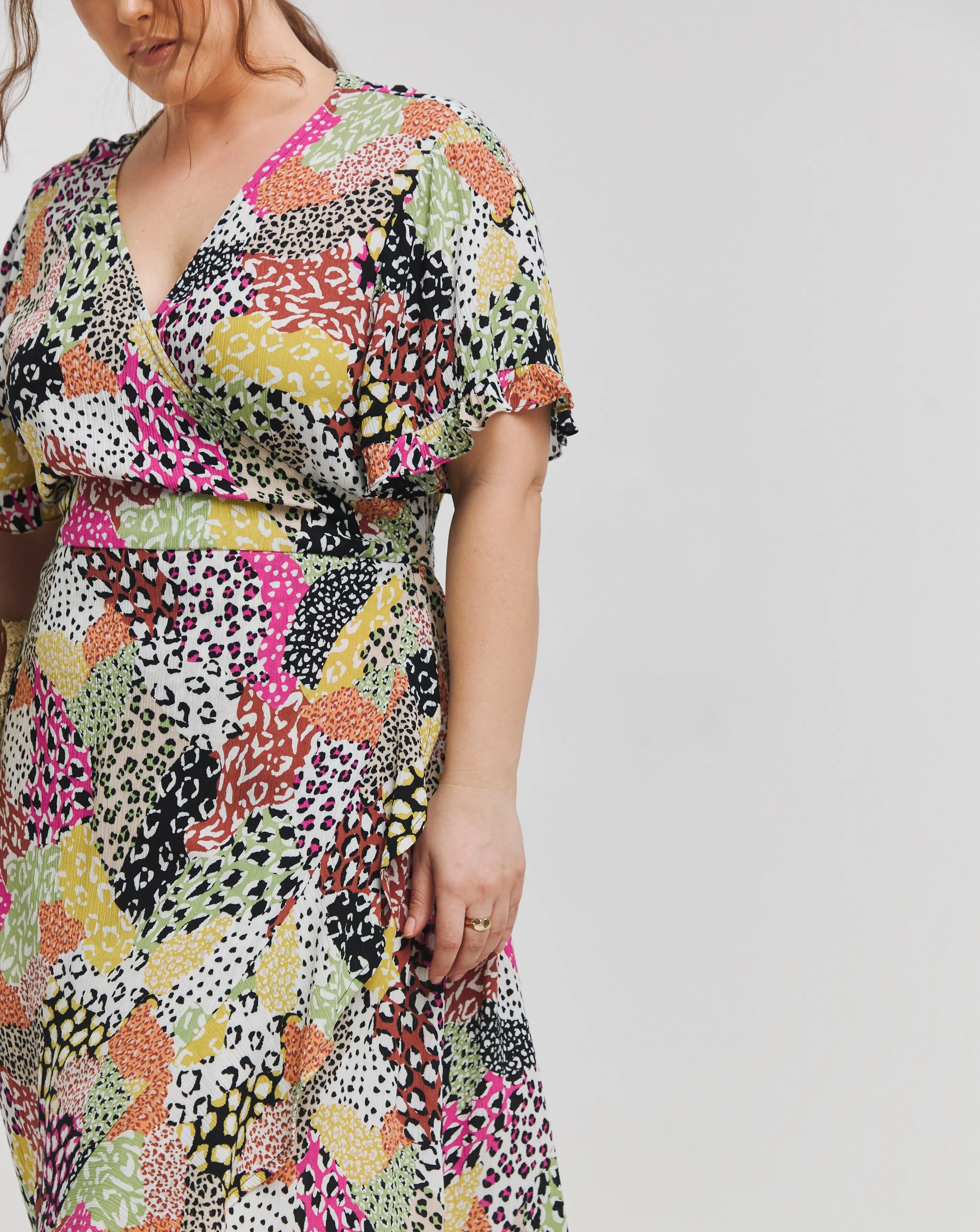 Multi Print Crinkle Wrap Midi Dress | Simply Be