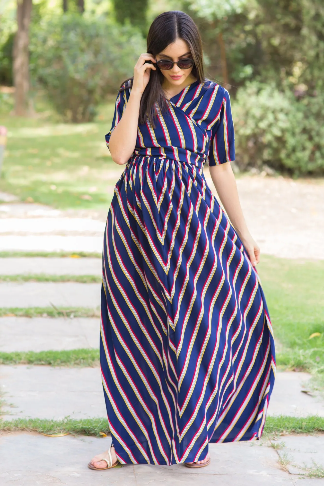 Nautical Striped Maternity & Nursing Wrap Dress