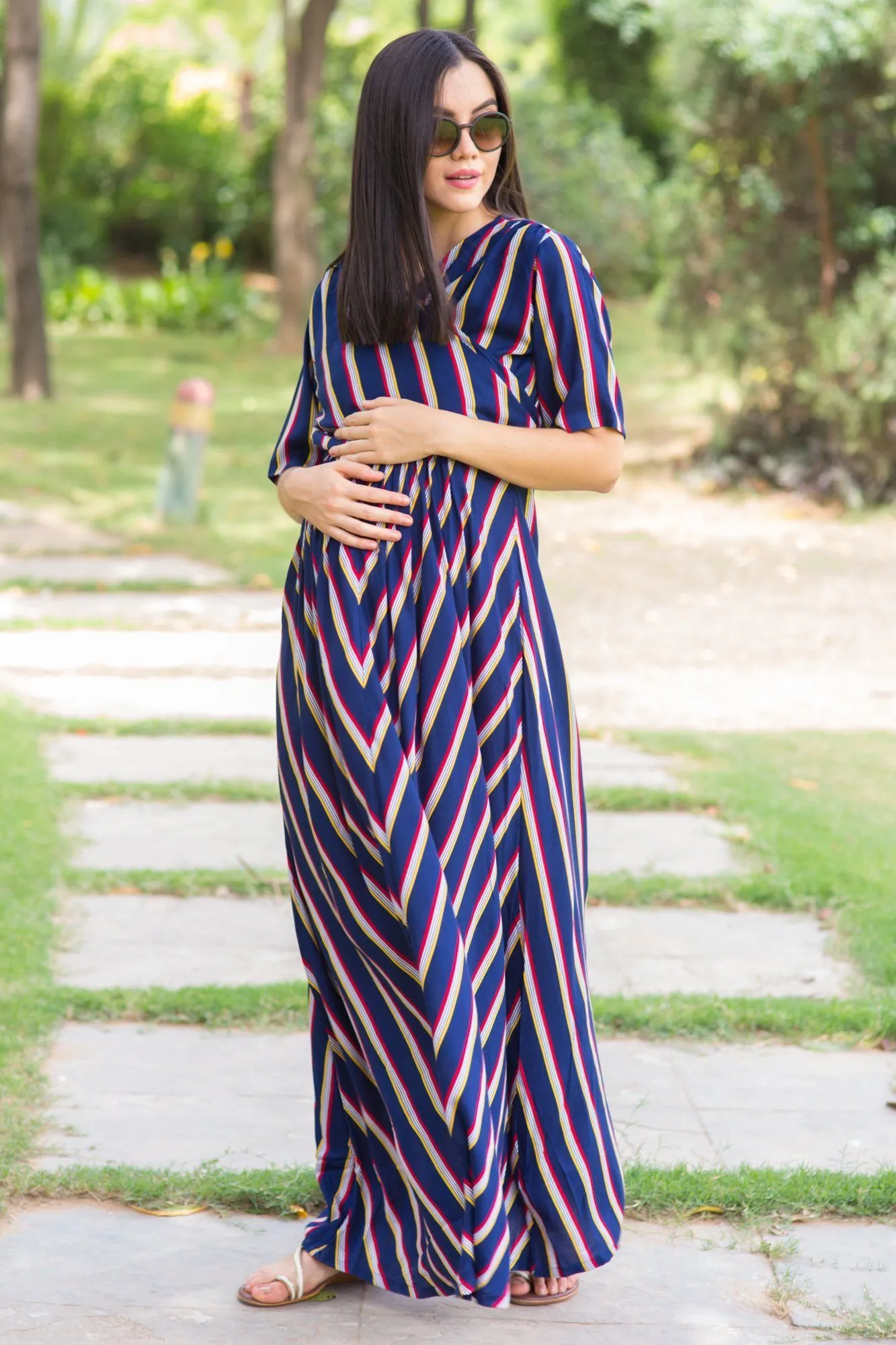 Nautical Striped Maternity & Nursing Wrap Dress