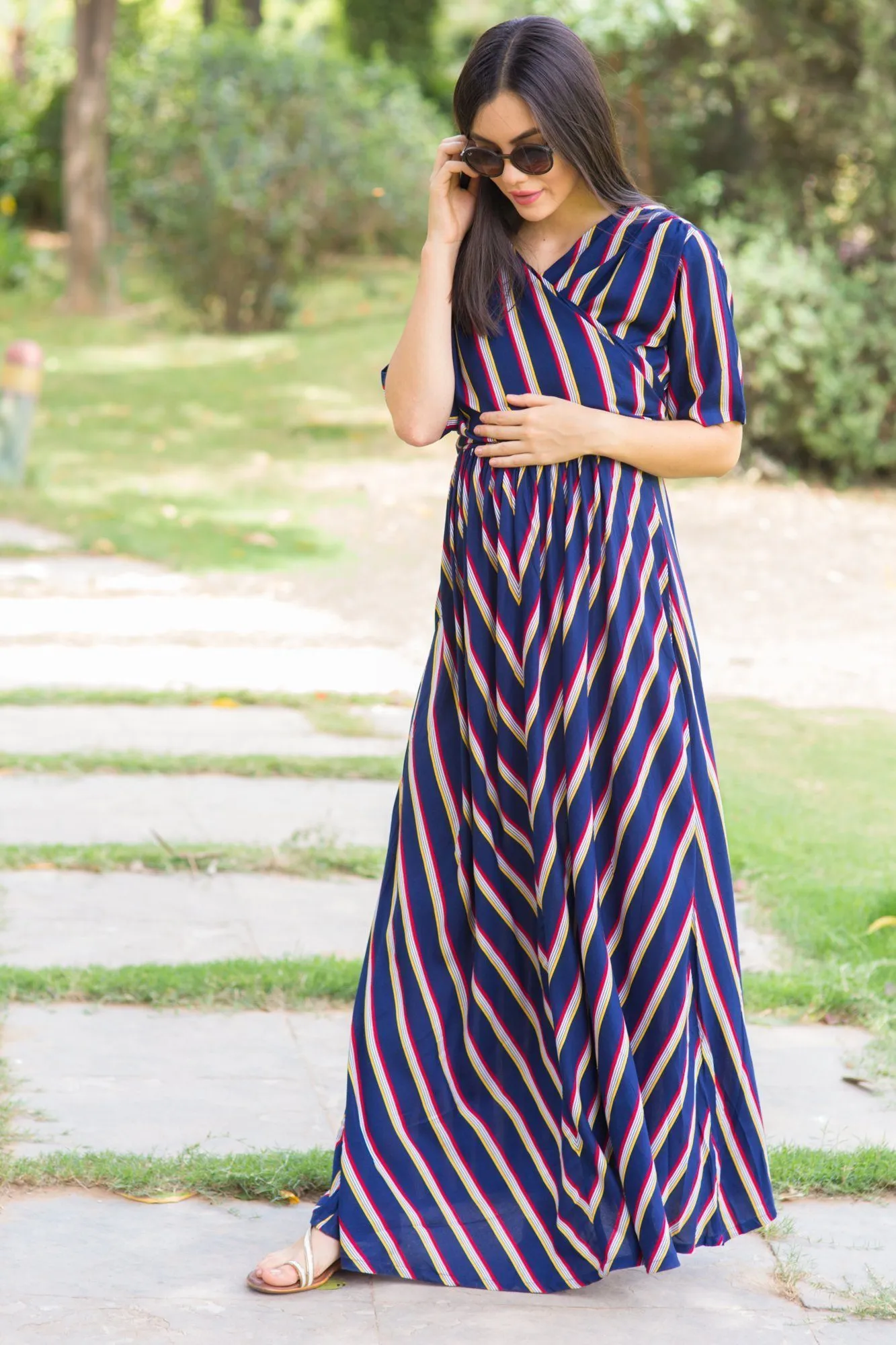 Nautical Striped Maternity & Nursing Wrap Dress