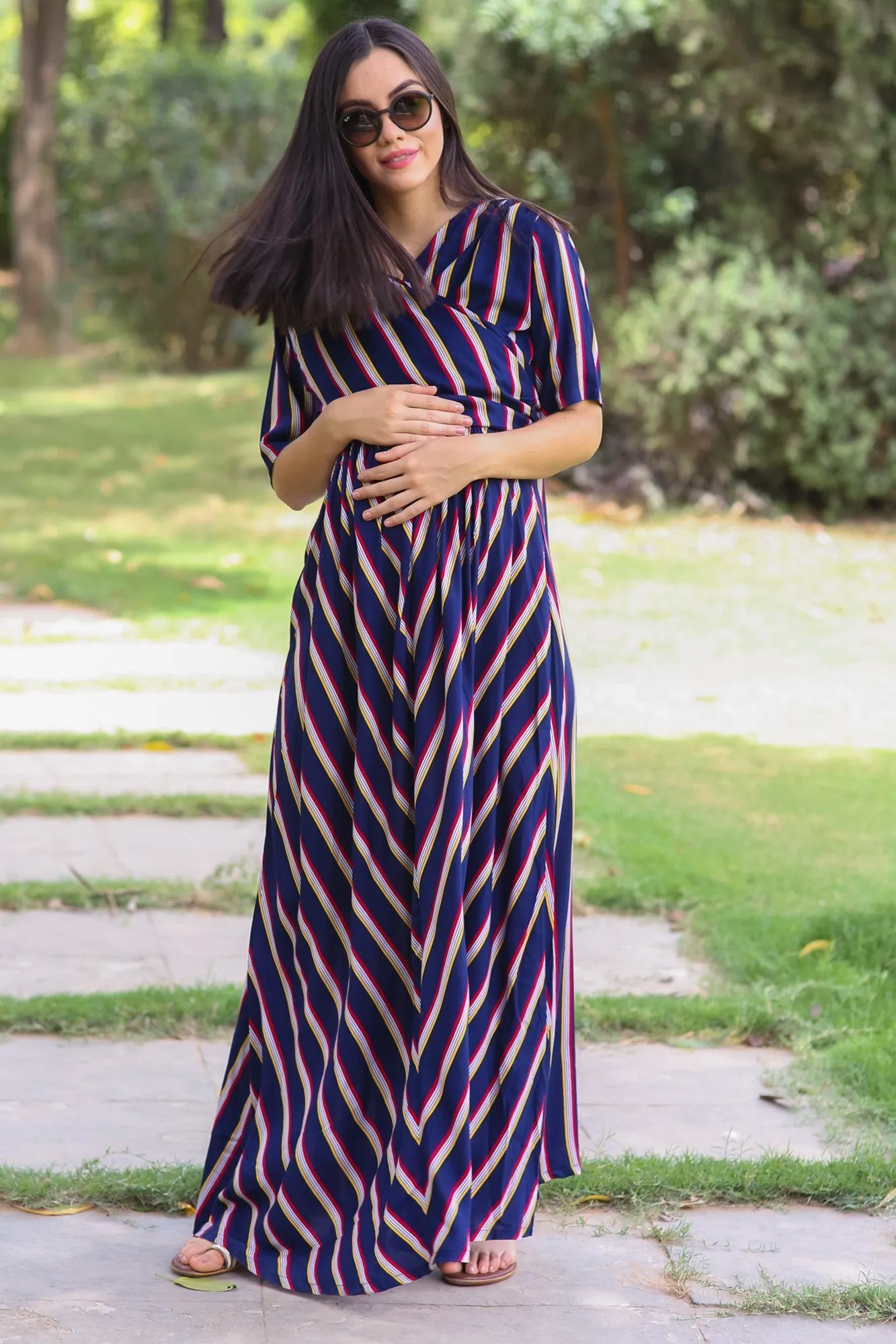 Nautical Striped Maternity & Nursing Wrap Dress