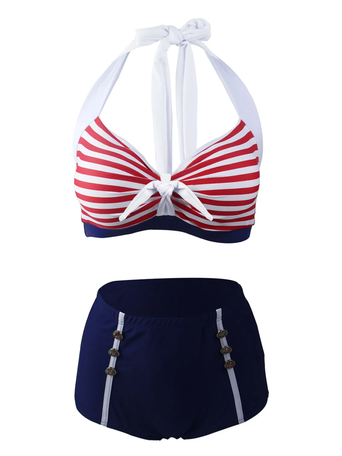 Navy Red Stripe Halter Bikini