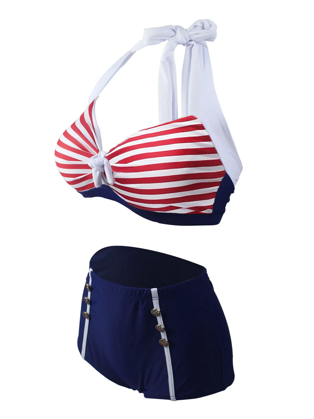 Navy Red Stripe Halter Bikini