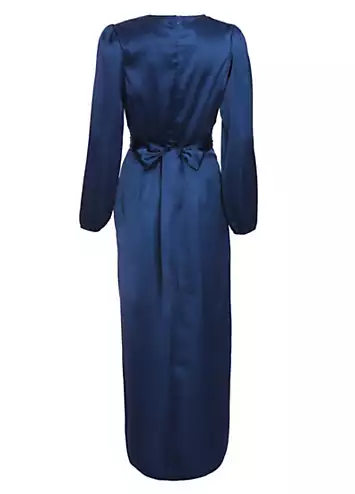 Navy Satin Wrap Maxi Dress with Long Sleeve by Quiz | Look Again