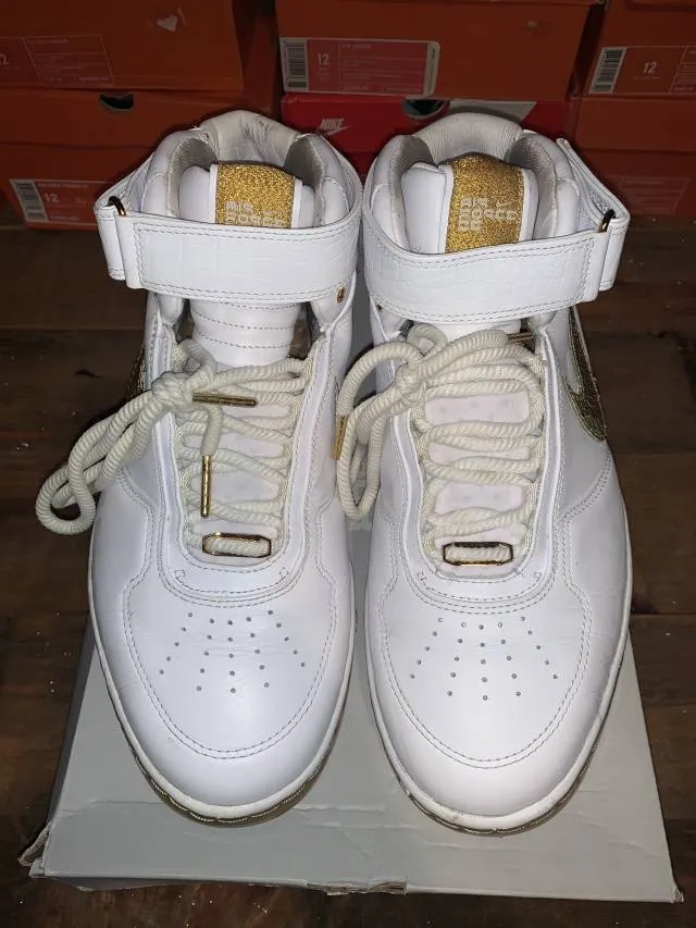 Nike air force 25 white gold pre owned size 12