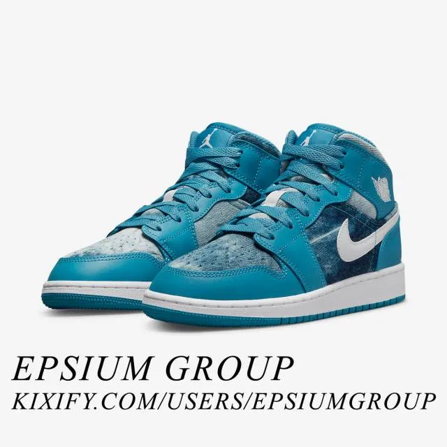 Nike air jordan 1 mid gs (washed denim/ dutch blue/ white) big kids 3.5y-7y dm8951-400