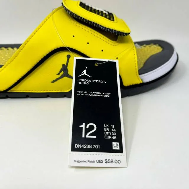 Nike air jordan retro iv 4 hydro slide lightning yellow men's size 12 dn4238-701