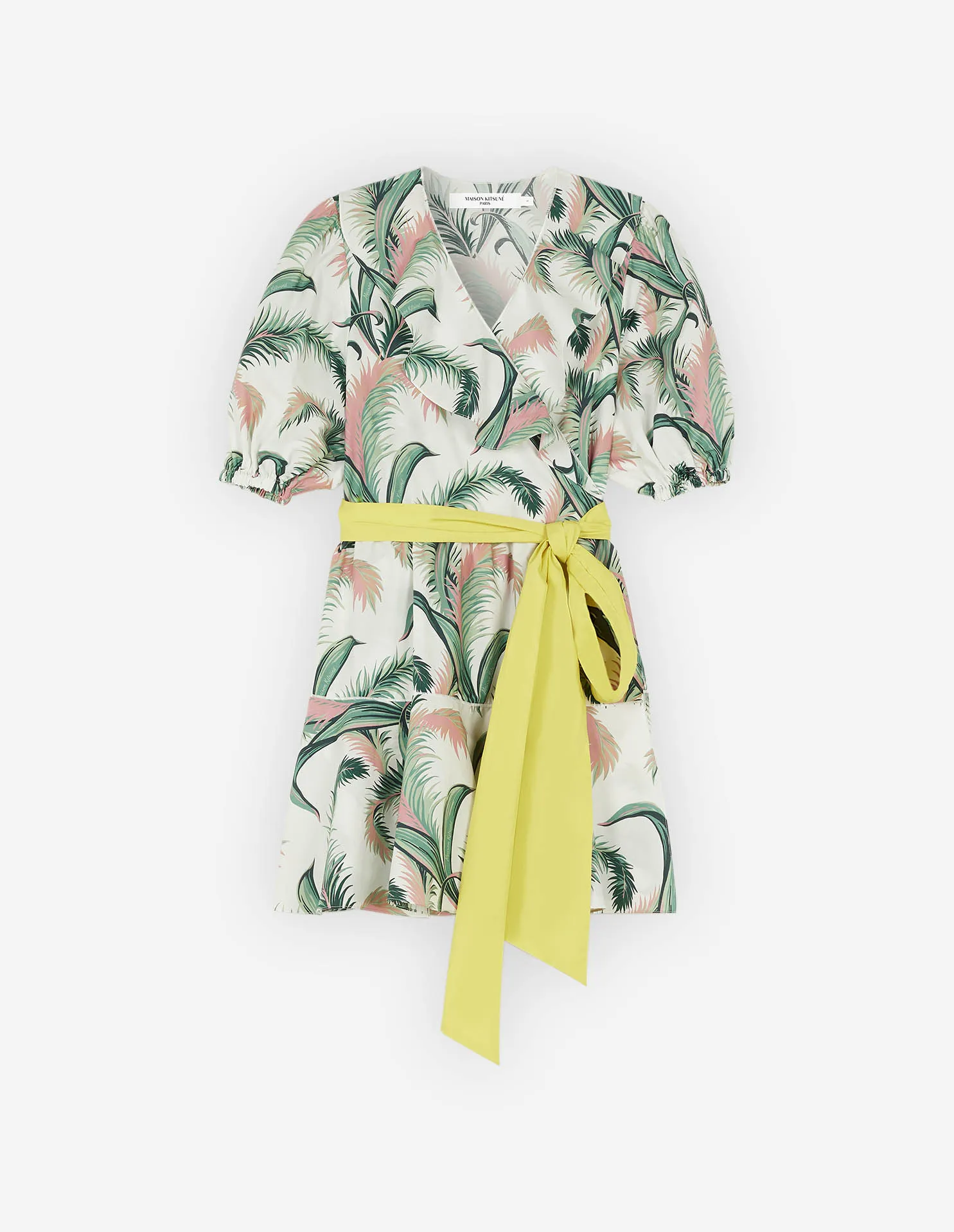 Palm Frond Print Wrap Mini Dress Multico Design