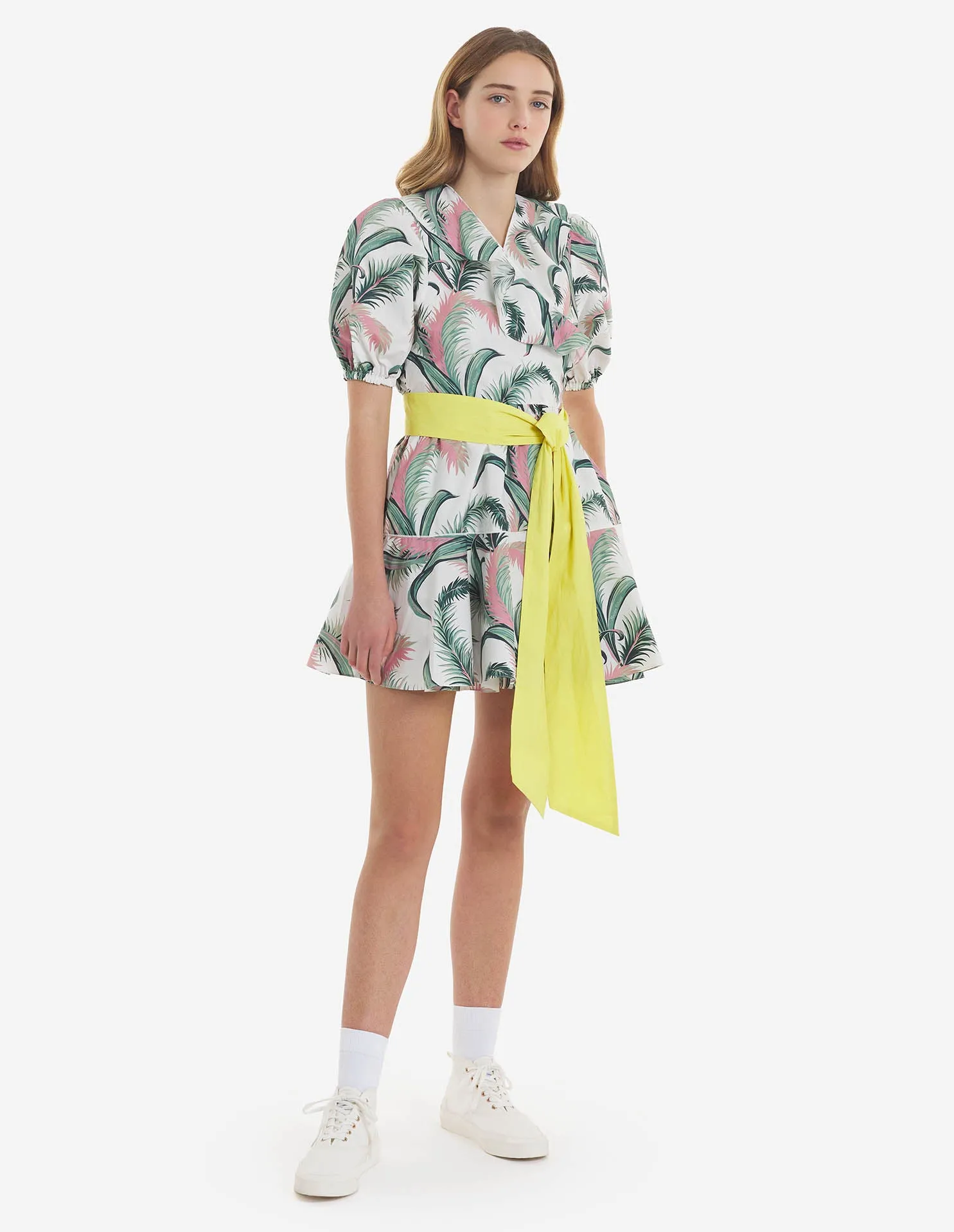 Palm Frond Print Wrap Mini Dress Multico Design