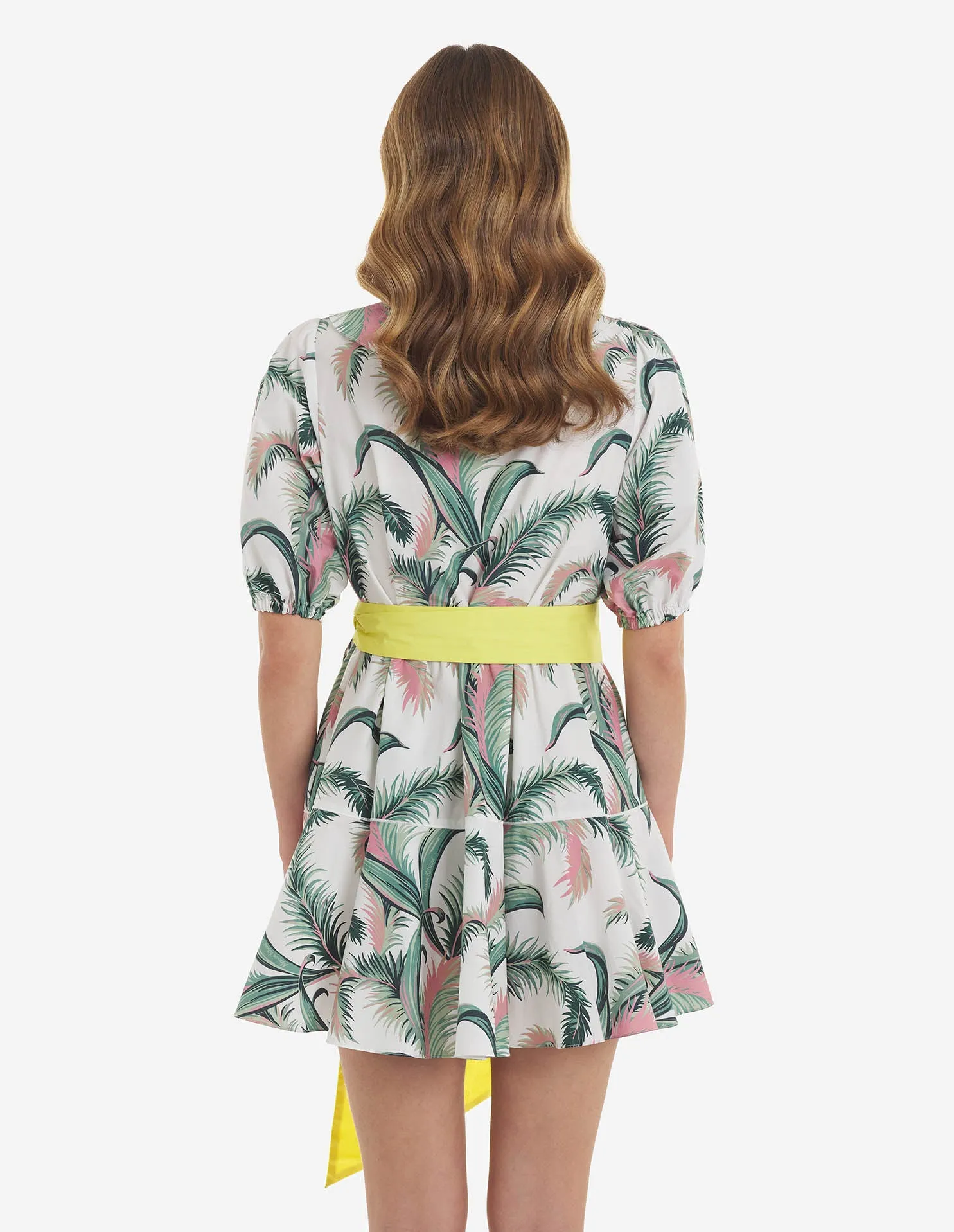 Palm Frond Print Wrap Mini Dress Multico Design