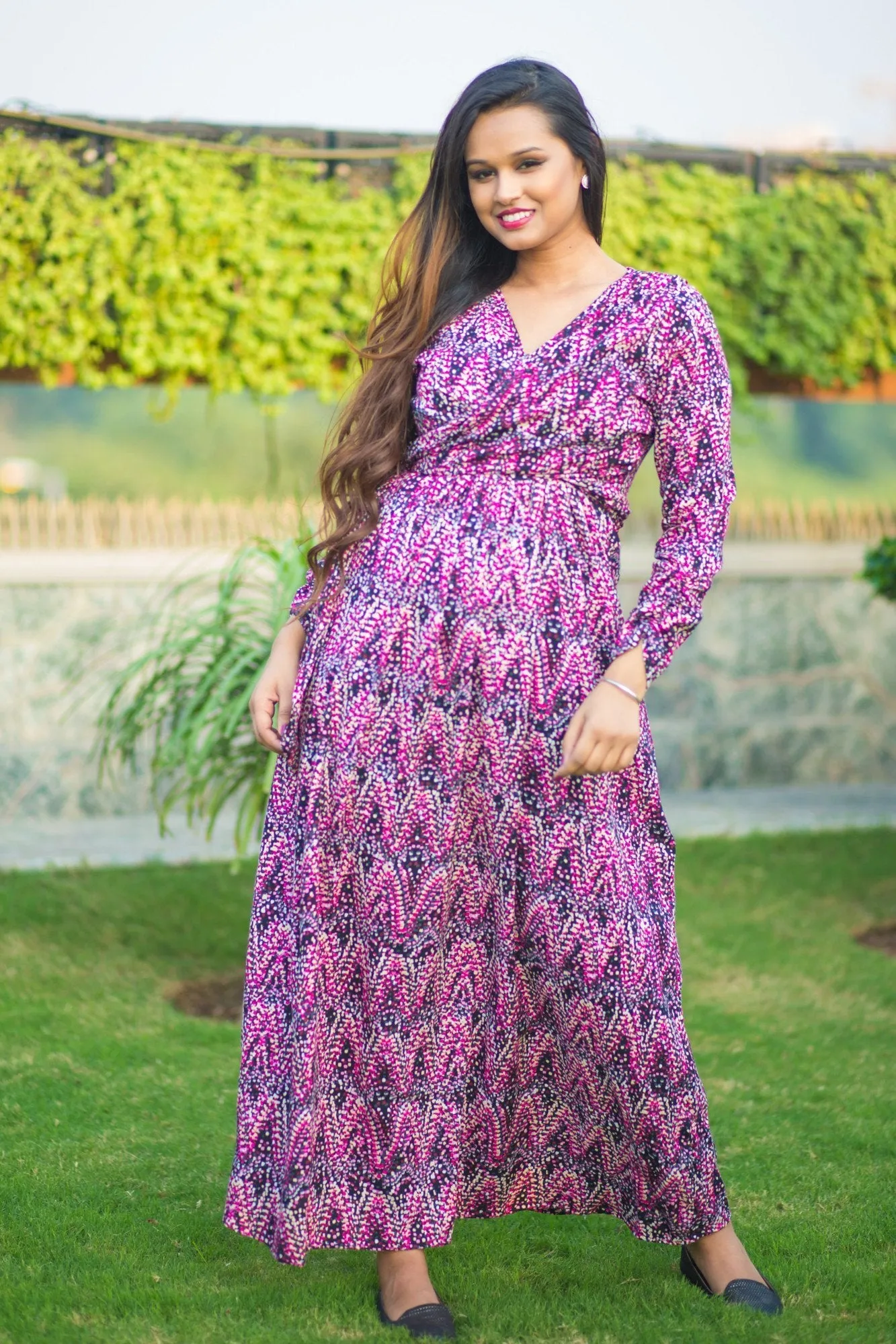 Plum Mesh Maternity & Nursing Wrap Dress