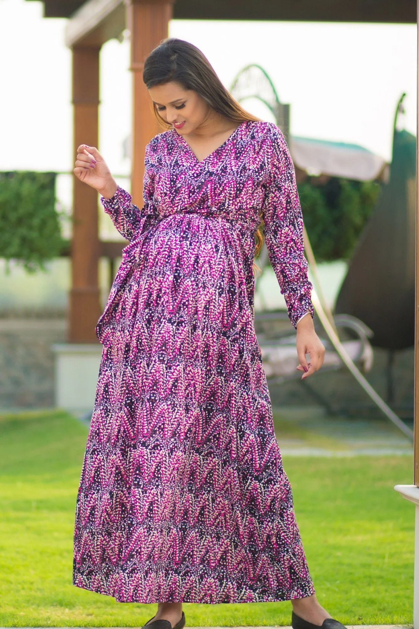 Plum Mesh Maternity & Nursing Wrap Dress