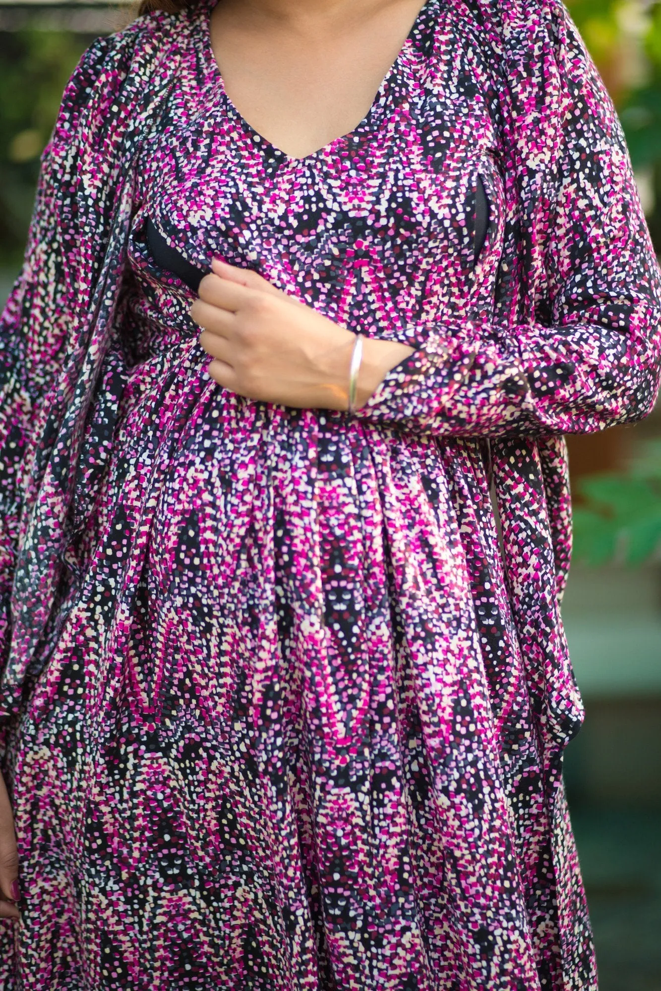 Plum Mesh Maternity & Nursing Wrap Dress