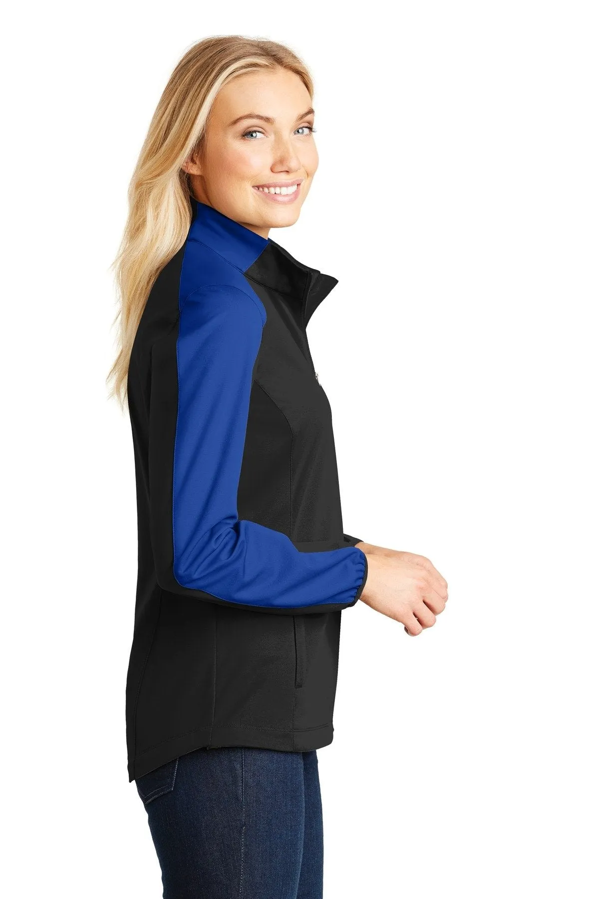 Port Authority Ladies Active Colorblock Soft Shell Jacket L718 Deep Black/ True Royal