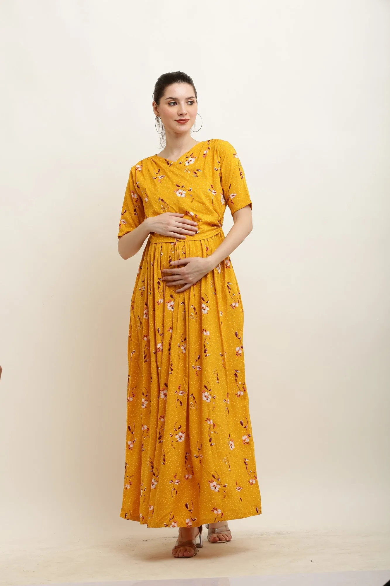 Pristine Medallion Floral Maternity & Nursing Wrap Dress