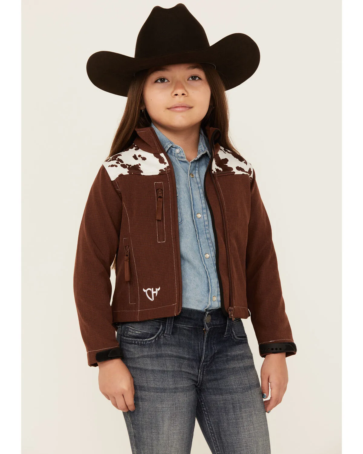 Product Name:  Cowgirl Hardware Girls' Cow Print Yoke Poly Shell Jacket