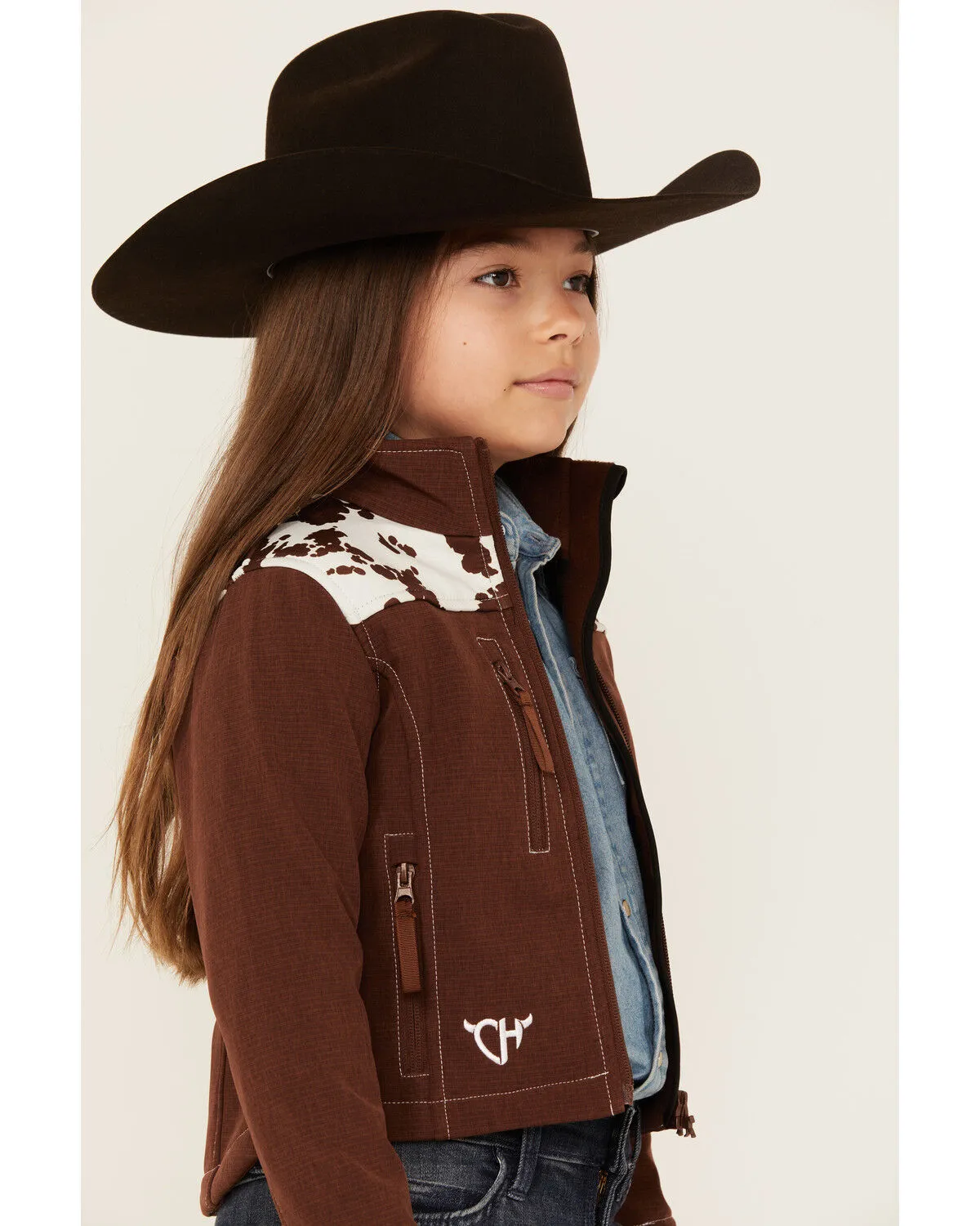 Product Name:  Cowgirl Hardware Girls' Cow Print Yoke Poly Shell Jacket