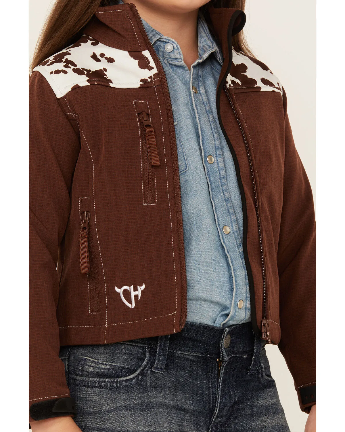 Product Name:  Cowgirl Hardware Girls' Cow Print Yoke Poly Shell Jacket