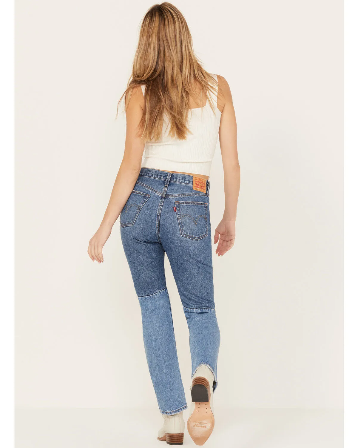 Product Name:  Levi's Women's Medium Wash 501 Pieced Destructed Jeans