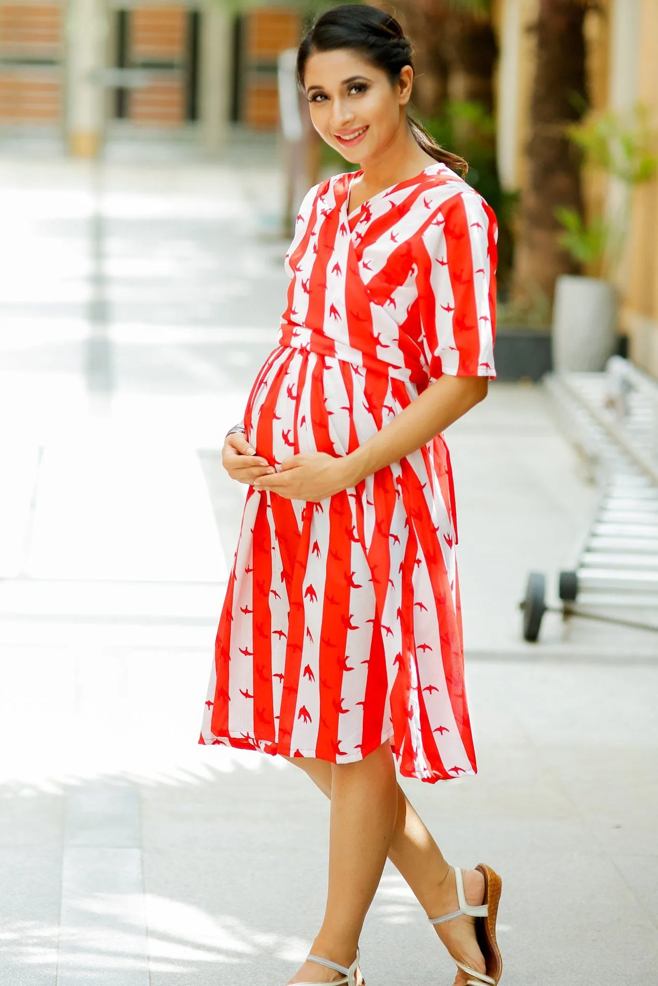 Red Sparrow Crepe Nursing Wrap Dress