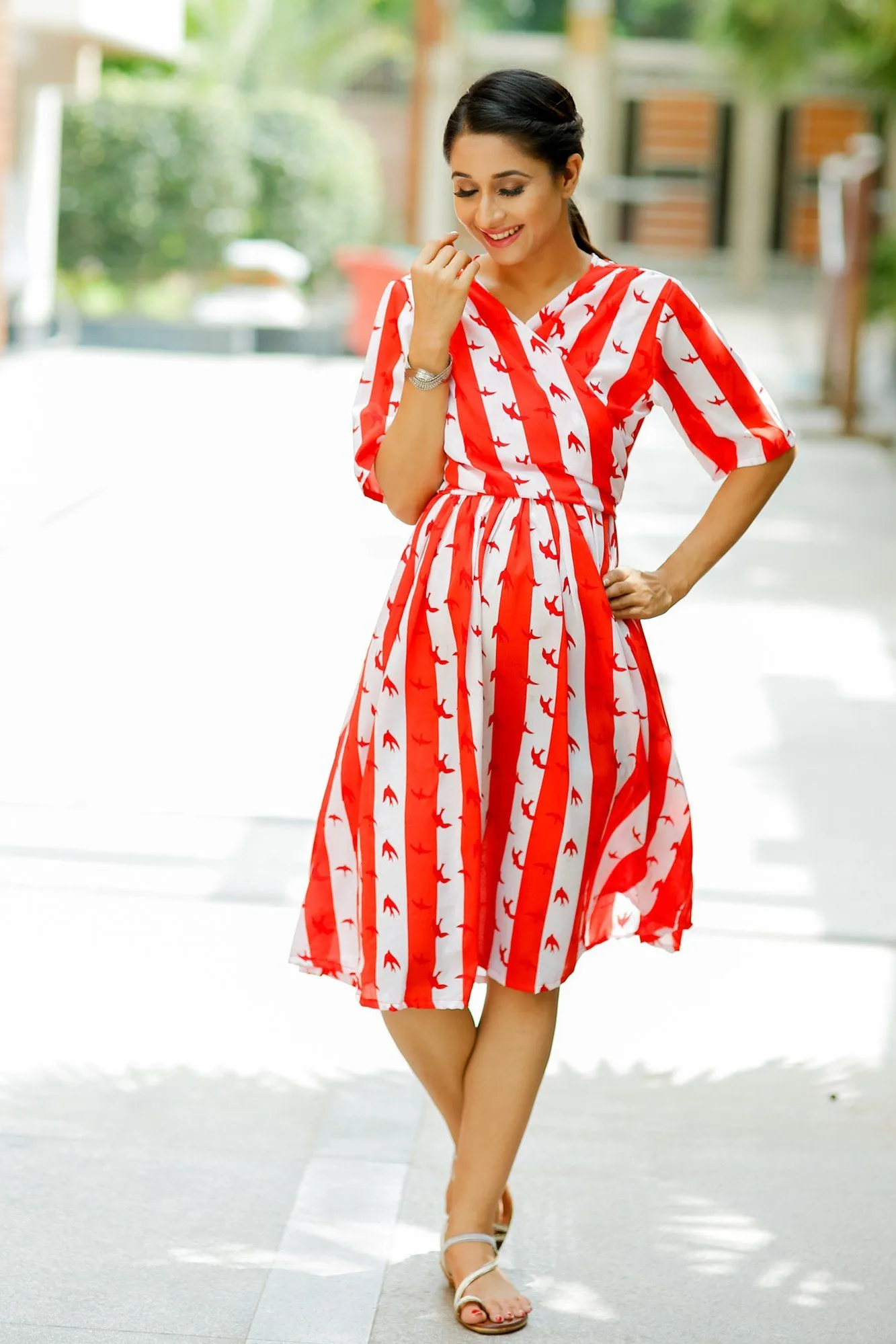 Red Sparrow Crepe Nursing Wrap Dress