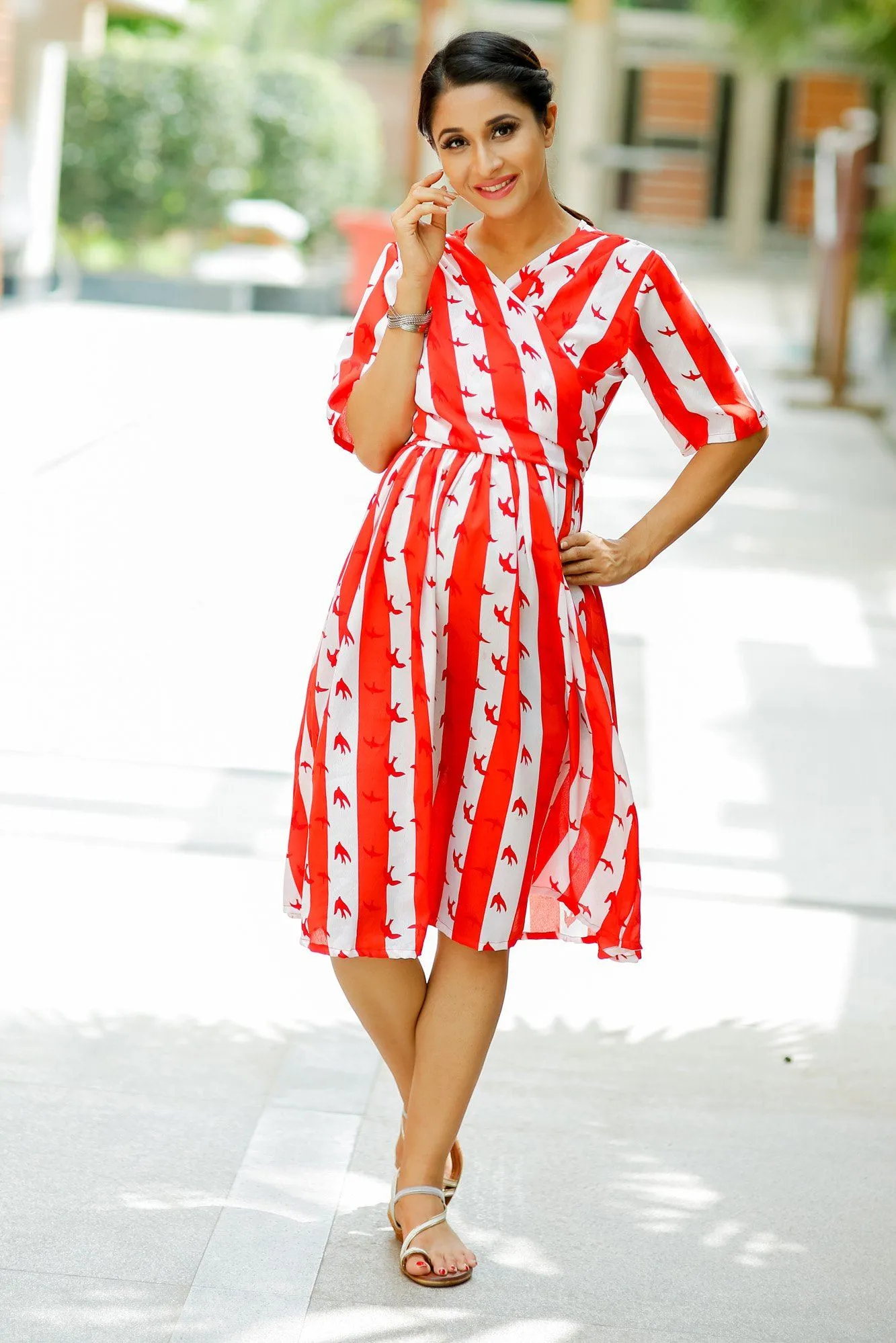 Red Sparrow Crepe Nursing Wrap Dress