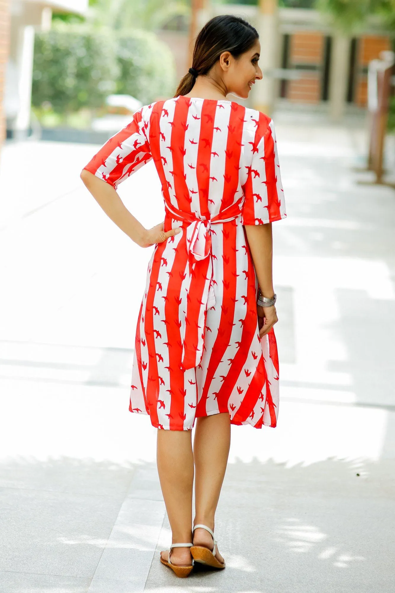 Red Sparrow Crepe Nursing Wrap Dress